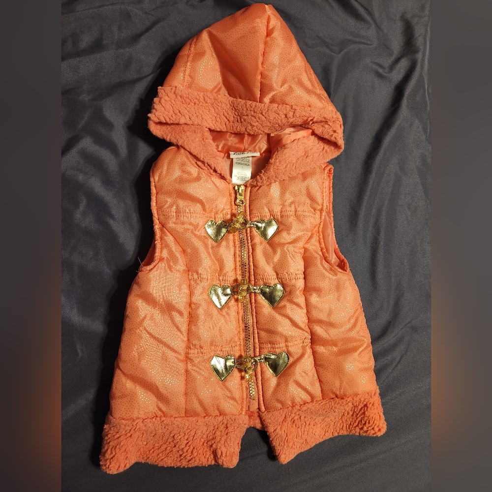 Little Lass Girls size 4 orange and gold sparkle vest